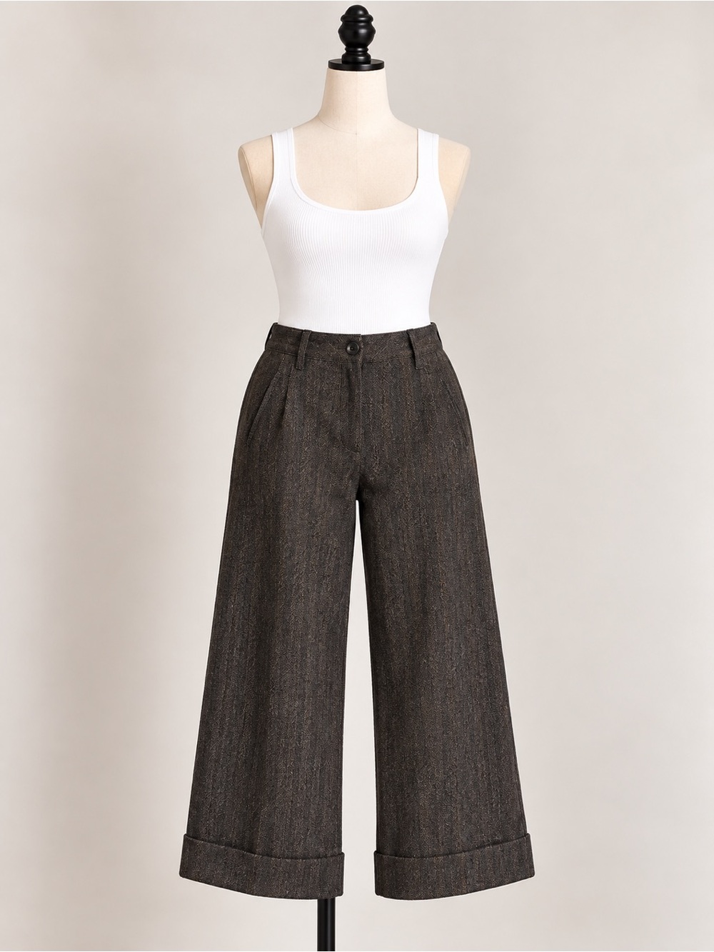 Eileen Fisher Black Textured Cropped Wide Leg Cuffed Pants S
